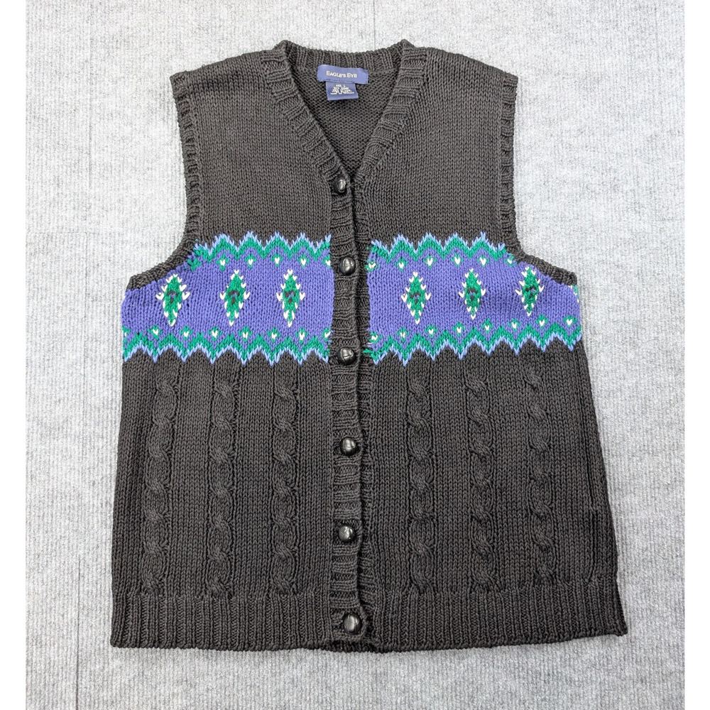 Eagles Eye Sweater Vest Womens Large Southwestern Cable Knit Vintage Boho Rodeo